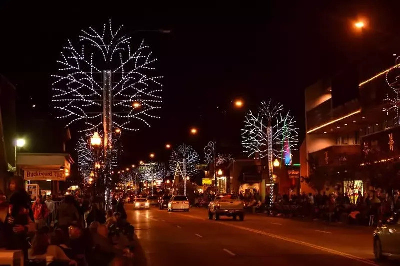 people lining the street in Gatlinburg before the Christmas parade
