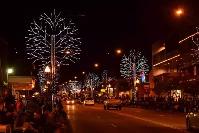 people lining the street in Gatlinburg before the Christmas parade