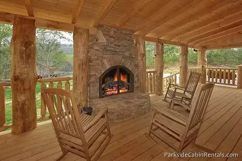 Fireplace on the deck of a Gatlinburg TN cabin