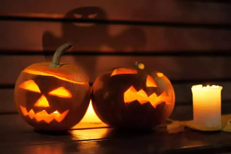 Jack o lanterns at haunted house attraction in Gatlinburg