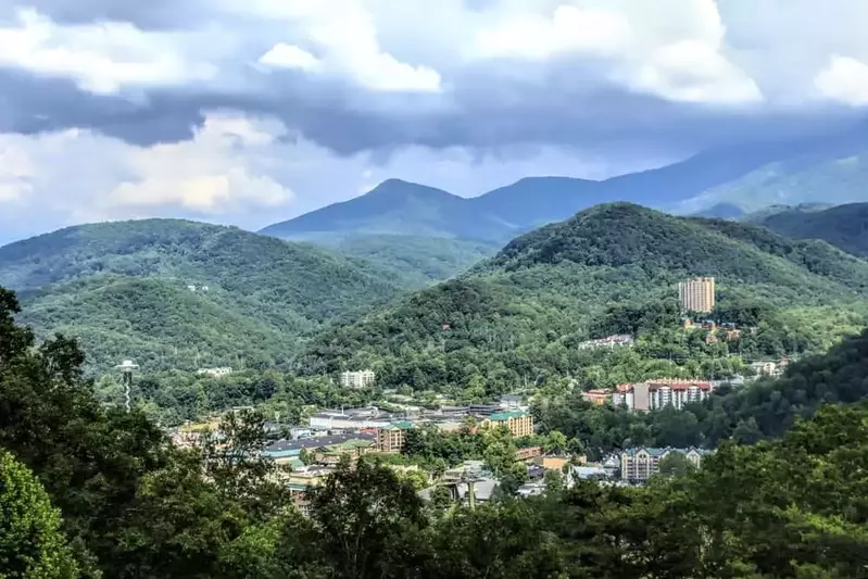 a view of Gatlinburg and the surrounding Smoky Mountains