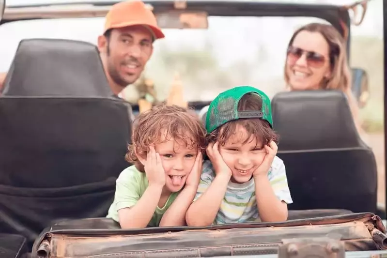 Family on vacation in a Jeep in the Smoky Mountains