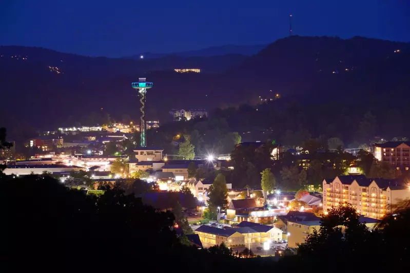 Downtown Gatlinburg skyline at night