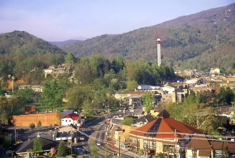 A view of downtown Gatlinburg and the Gatlinburg Space Needle