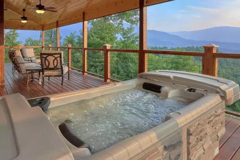 hot tub and view at sunset memories