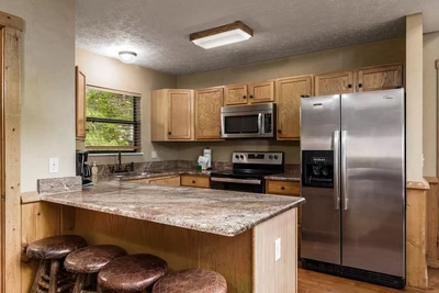 kitchen of laurel haven which is one of our inexpensive Gatlinburg cabins