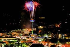 Fireworks shooting from the Gatlinburg Space Needle