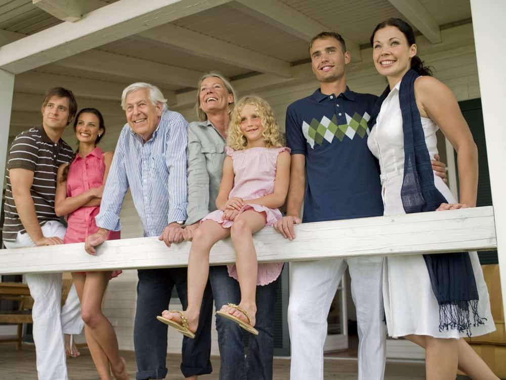 multi-generational family on the porch of a Gatlinburg vacation rental