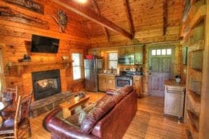 Rustic living room and kitchen in a Gatlinburg cabin rental