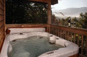hot tub on a cabin deck