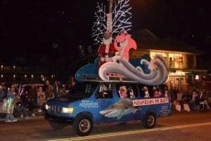 ripley's shark mascots on christmas parade float