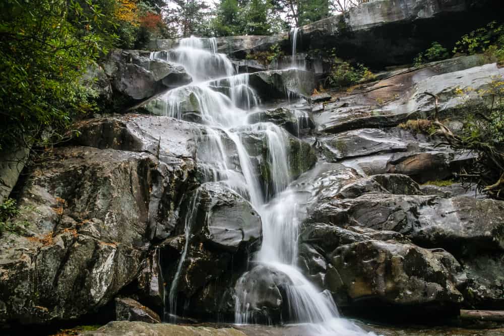 Ramsey Cascades waterfall flowing over rocks