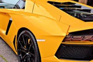 close up of a yellow Lamborghini